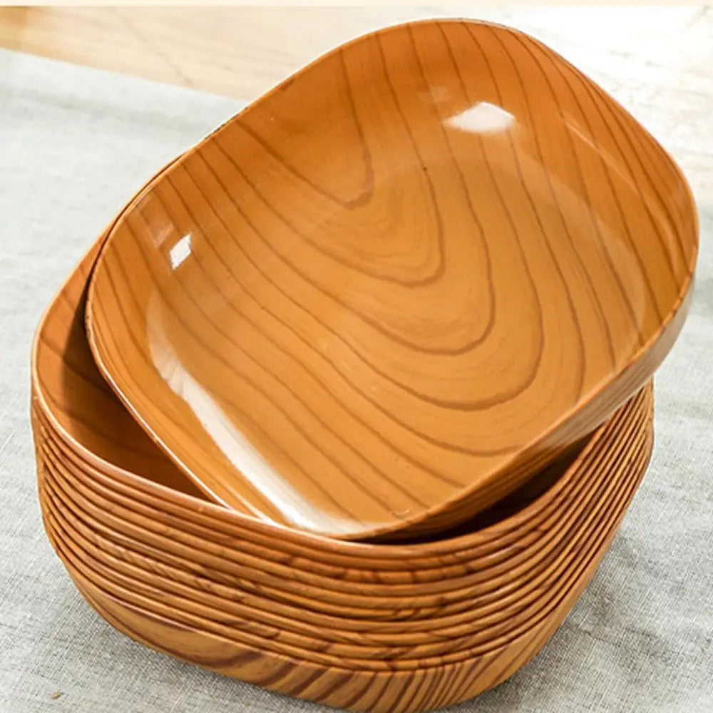 Japanisches Teller-Set mit Holzmaserung – Quadratisch & Schlicht