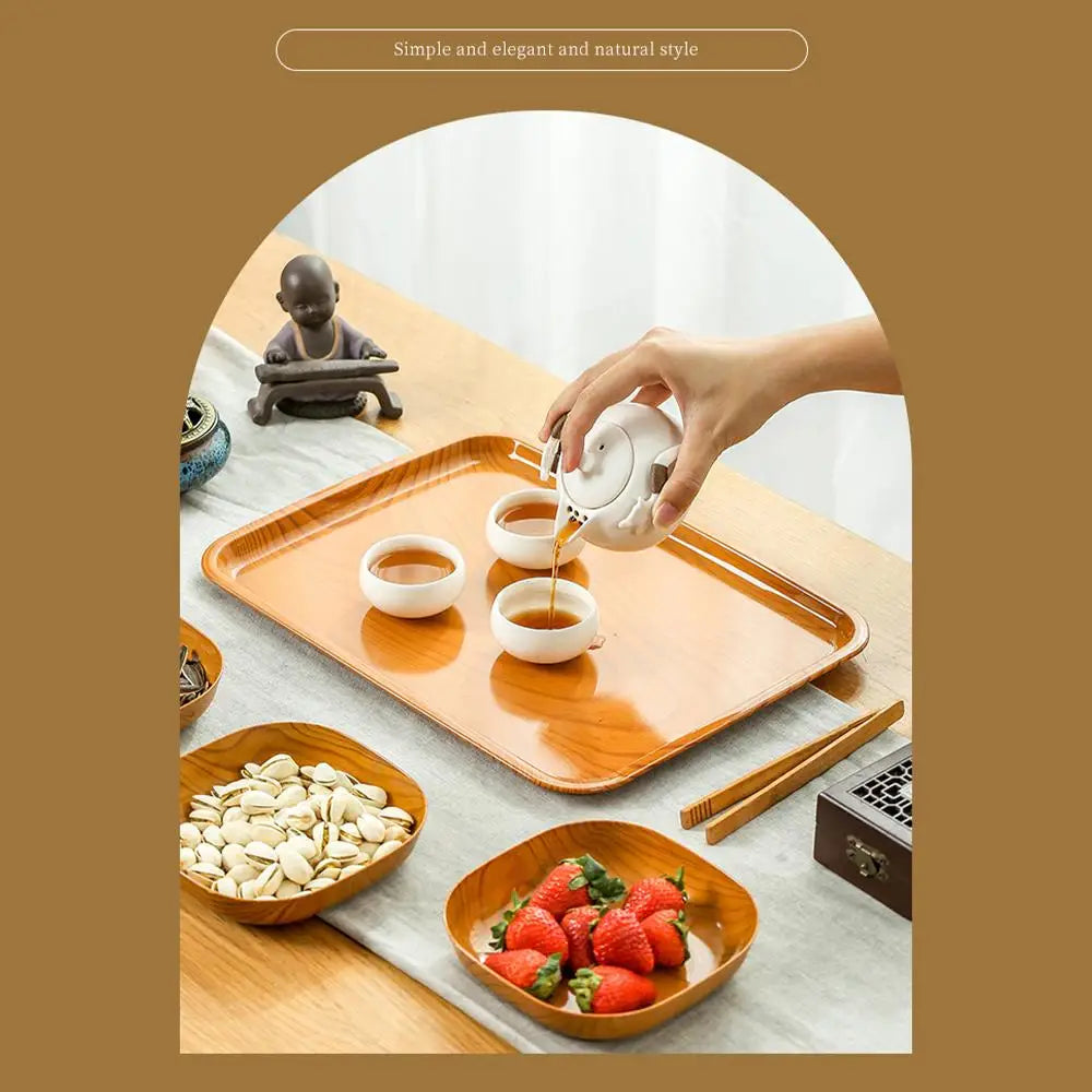 Japanisches Teller-Set mit Holzmaserung – Quadratisch & Schlicht