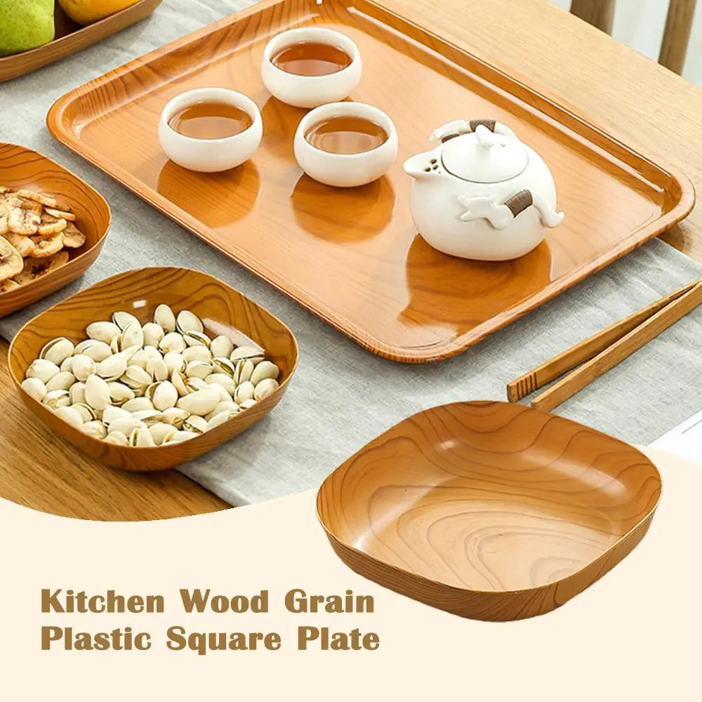 Japanisches Teller-Set mit Holzmaserung – Quadratisch & Schlicht